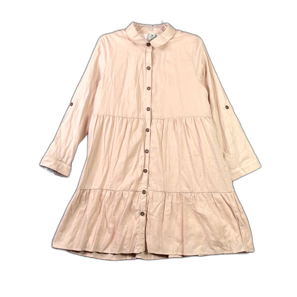 Paper Crane Tiered Ruffle Shirt Dress Womens M Roll Tab Sleeves Minimalist Boho